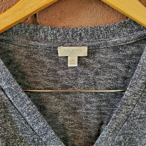 Talbots Womens Poncho Sweater Sz L/XL Gray Split Hem V-Neck Cotton Blend Vest - Picture 2 of 8